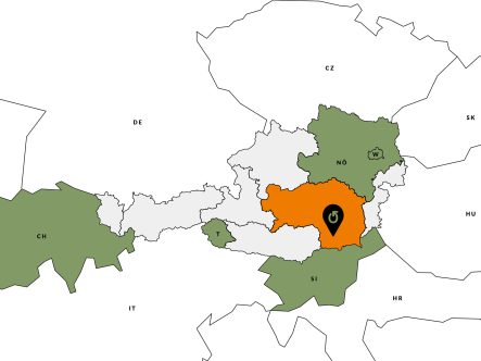 Kartengrafik zeigt geschäftsreife Bereiche. für für das Robia-green Franchise-Partnerprogramm.